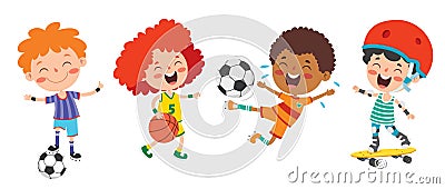 Happy Kids Making Various Sports Vector Illustration