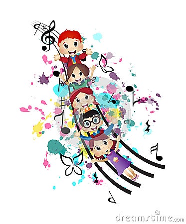 Happy Kids and Music Vector Illustration
