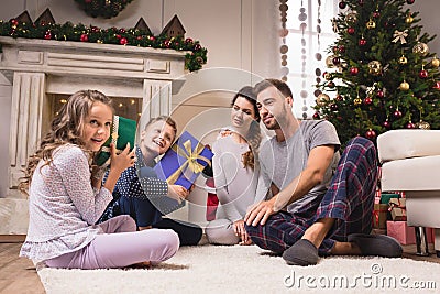 Kids with christmas presents Stock Photo