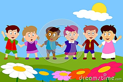 Happy Kids in a Park Vector Illustration