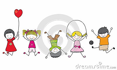 Happy kids playing Vector Illustration