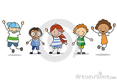 Happy kids playing - children illustration , boys and girls Vector Illustration