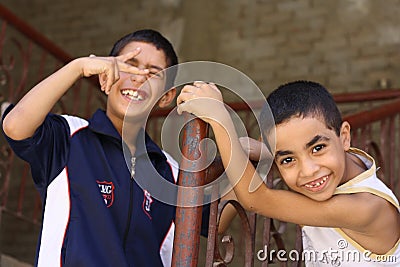 Happy kids playing in the street in giza, egypt Editorial Stock Photo