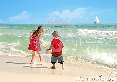 Happy Kids On Pretty Beach Stock Photography - Image: 5336672