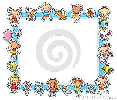 Happy Kids Rectangular Frame Vector Illustration