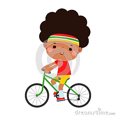 Happy kids riding bikes, cute girl on bicycle, Sports concept, child biking isolated on a white background Vector Cartoon Illustration