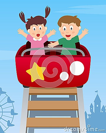 Happy Kids on Roller Coaster Vector Illustration