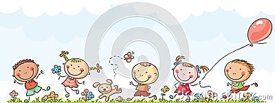 Happy kids running Vector Illustration