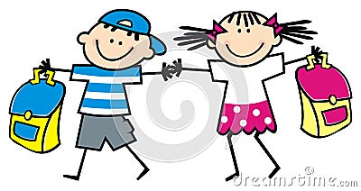 Happy kids and schoolbag Vector Illustration