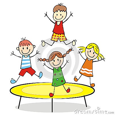 Happy kids on a trampoline, vector illustration Vector Illustration