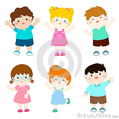 Happy kids variety nationality cartoon . Vector Illustration