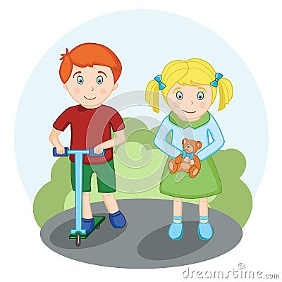 Happy kids for a walk Vector Illustration