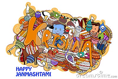 Happy Krishna Janmashtami Doodle Vector Illustration
