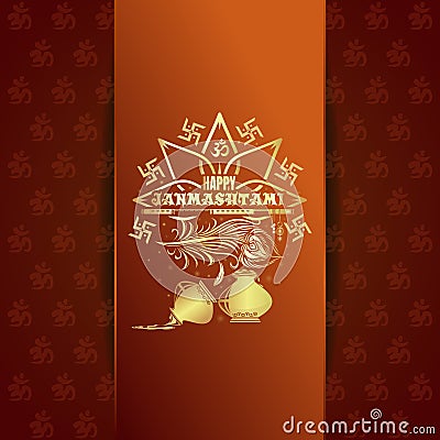Happy Krishna Janmashtami. Gold logo and lettering Vector Illustration
