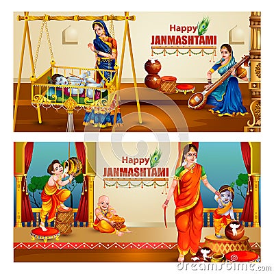 Happy Krishna Janmashtami greeting background Vector Illustration