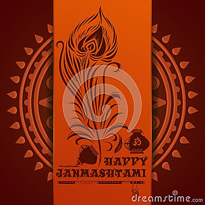 Happy Krishna Janmashtami. Greeting card Vector Illustration