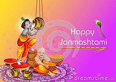 Happy Krishna Janmashtami Indian festival celebration background Vector Illustration