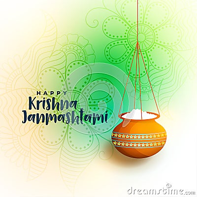 Happy krishna janmastami beautiful greeting with dahi handi Vector Illustration