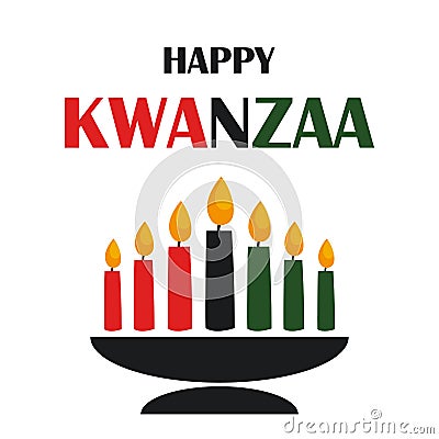 Happy Kwanzaa celebration banner. Kinara with seven candles and text Vector Illustration