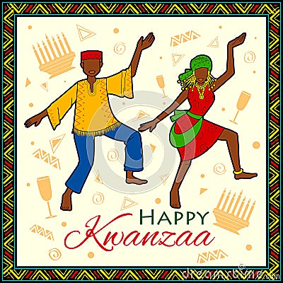 Happy Kwanzaa greetings for celebration of African American holiday festival harvest Vector Illustration