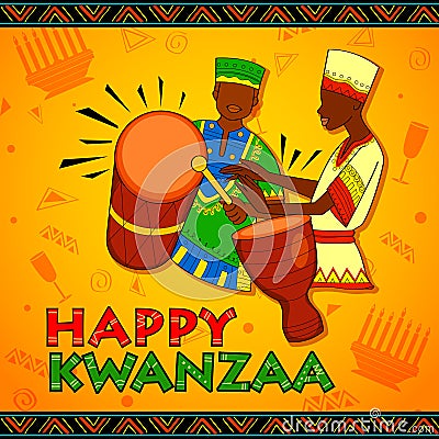 Happy Kwanzaa greetings for celebration of African American holiday festival harvest Vector Illustration