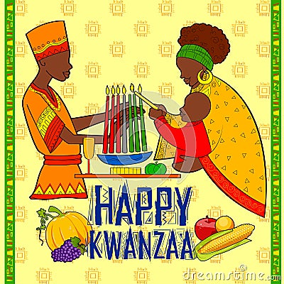 Happy Kwanzaa greetings for celebration of African American holiday festival harvest Vector Illustration