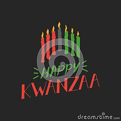 Happy Kwanzaa lettering, seven candles for Kinara Cartoon Illustration