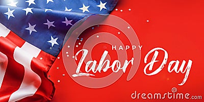 Happy Labor day banner, american patriotic background with USA flag. Stock Photo