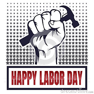 Vector Happy Labor Day card. National american holiday illustration with hand tools. Festive poster or banner with hand lettering Vector Illustration