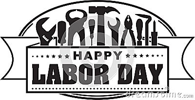 Happy Labor Day black oval celebrating banner with silhouettes o Vector Illustration