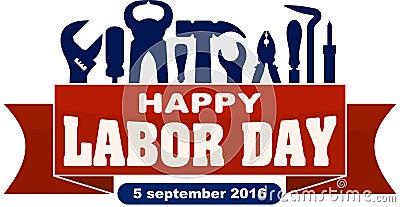 Happy labor day celebrating banner with silhouettes of workers t Vector Illustration