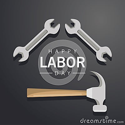 Happy labor day celebration with wrench and hammer Vector Illustration