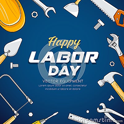 Happy Labor day Construction equipment vector design on blue background Vector Illustration