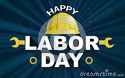 Happy Labor day poster with yellow safety helmet. Vector Illustration