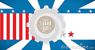 Happy labor day text over setting icon against american constitution text in background Stock Photo