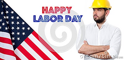 Happy Labor Day. USA flag. Man on white background Stock Photo