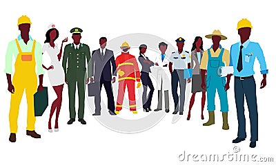 Happy labour day celebration with group professionals. Vector Illustration