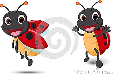 Happy Lady bug cartoon Vector Illustration