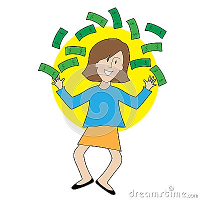 Happy Lady and Money Vector Illustration