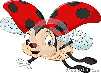 Happy ladybug flying Vector Illustration