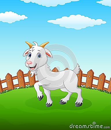 Happy lamb cartoon on the field Vector Illustration