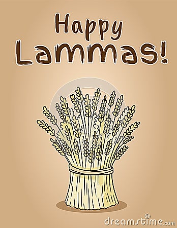 Happy Lammas. Sheaf of wheat. Hay bundle Vector Illustration