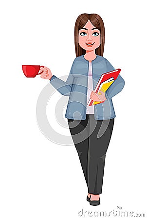 Happy Large business woman, woman of plus size Vector Illustration