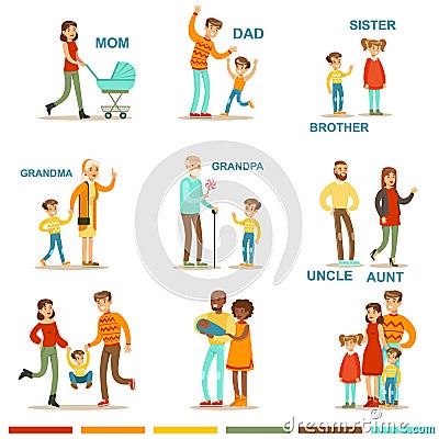 Happy Large Family With All The Relatives Gathering Including Mother, Father, Aunt, Uncle And Grandparents Illustrations Vector Illustration