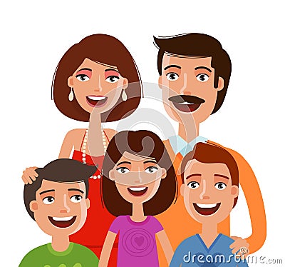 Happy large family, portrait. People, parents and children. Cartoon vector illustration Vector Illustration