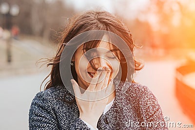 Happy laughing beautiful large woman. Stock Photo