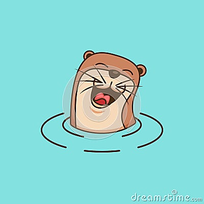 Happy laughing cute otter logo design symbol illustration Vector Illustration