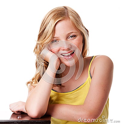 Happy laughing girl with clean facial skin Stock Photo