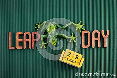 Happy Leap Day on 29 February with Jumping Frog Stock Photo