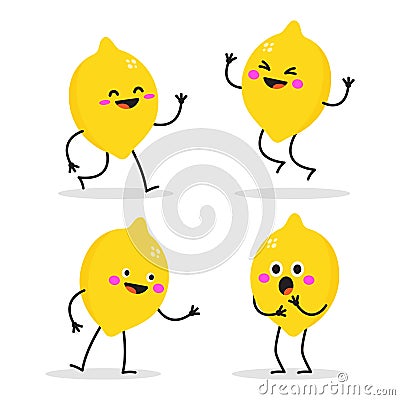 Happy lemon characters dancing and smiling Vector Illustration